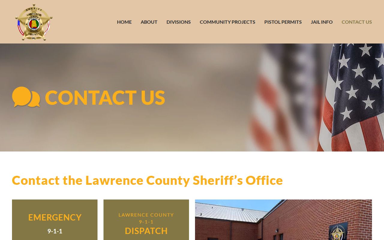 Lawrence County Sheriff dispatch and main office contact card