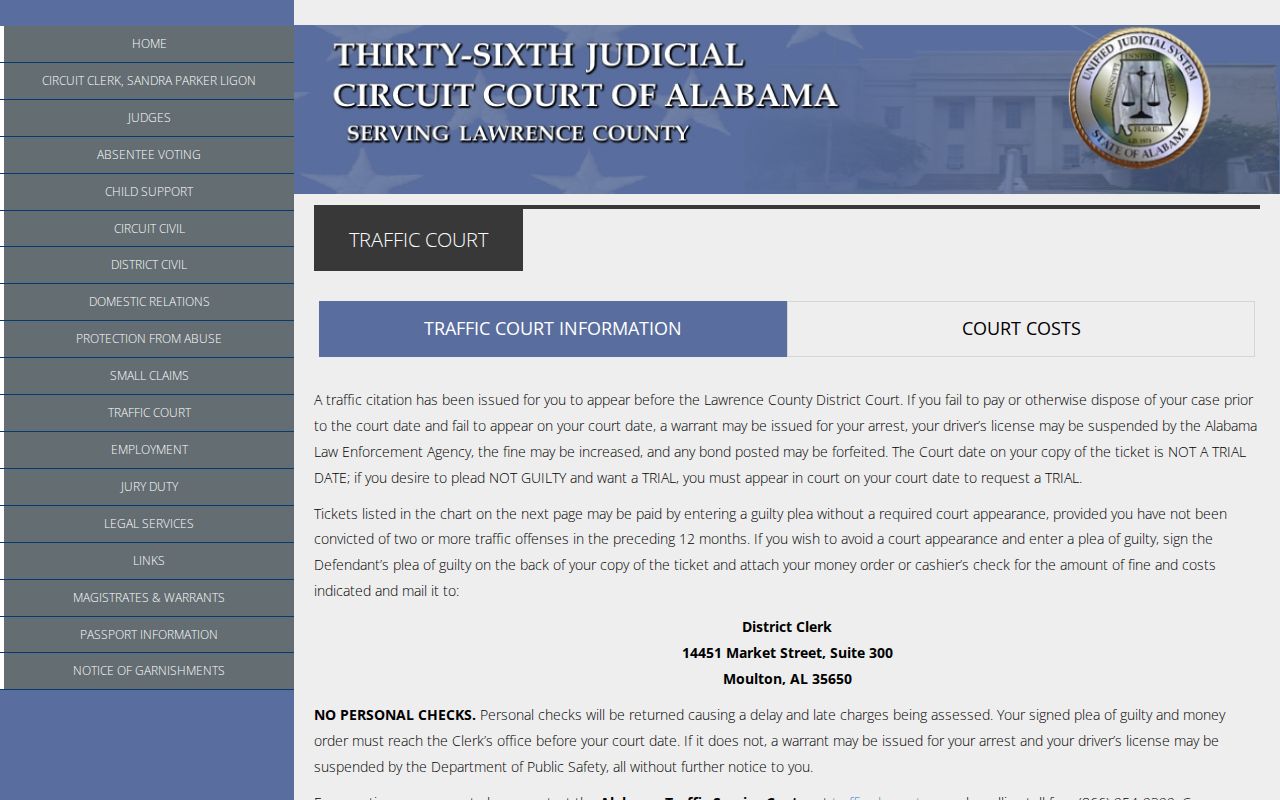 Lawrence County traffic court instructions for citations and missed dates