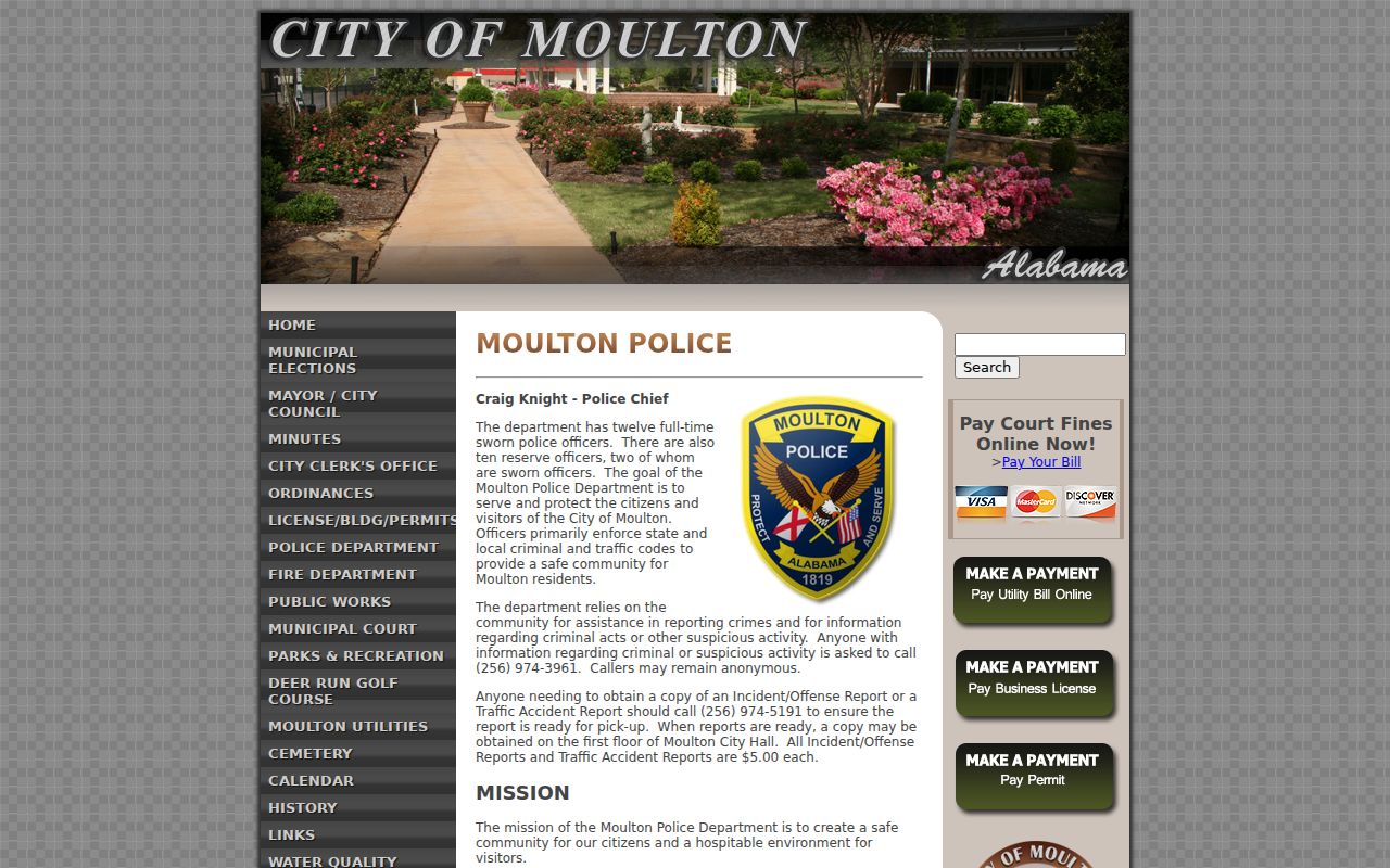 Moulton Police Department official contact information